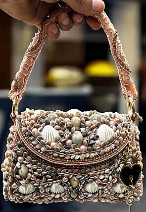 Embellished Polyester Clutch Bag in Pink