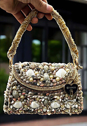 Embellished Polyester Clutch Bag in Yellow