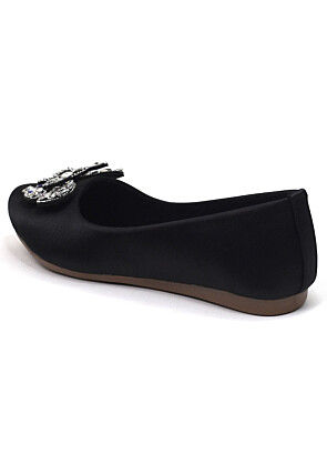 Embellished Synthetic Satin Women Ballerinas in Black