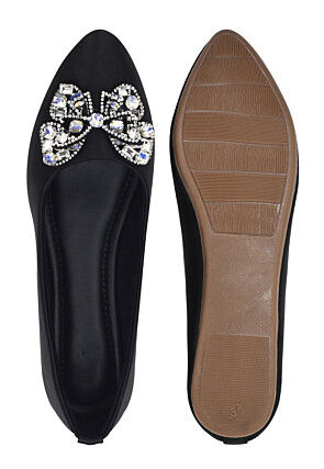 Embellished Synthetic Satin Women Ballerinas in Black