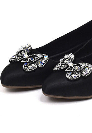 Embellished Synthetic Satin Women Ballerinas in Black