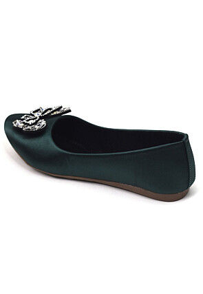 Embellished Synthetic Satin Women Ballerinas in Dark Green
