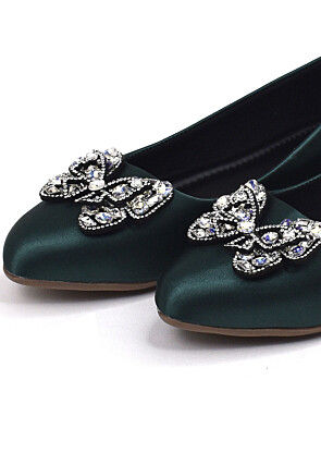 Embellished Synthetic Satin Women Ballerinas in Dark Green