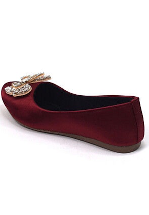 Embellished Synthetic Satin Women Ballerinas in Maroon