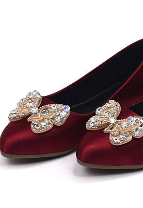 Embellished Synthetic Satin Women Ballerinas in Maroon