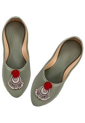 Embellished Synthetic Women Jutti in Dusty Green