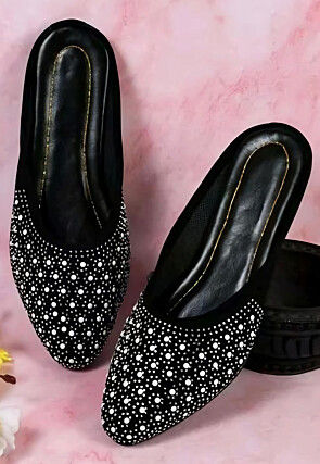 Embellished Synthetic Women Mules in Black
