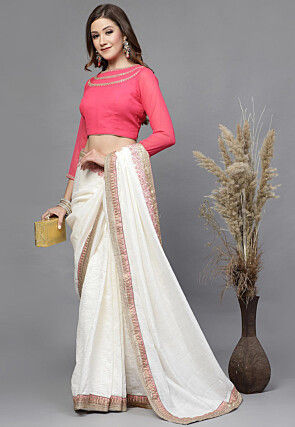 Embellished Georgette Back Tie Up Blouse in Pink