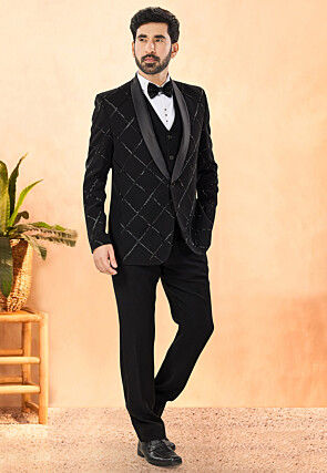 Embellished Terry Rayon Tuxedo in Black