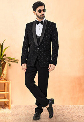 Embellished Terry Rayon Tuxedo in Black