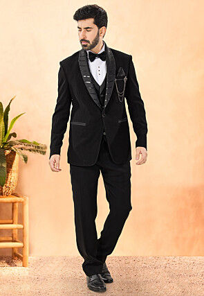 Embellished Terry Rayon Tuxedo in Black