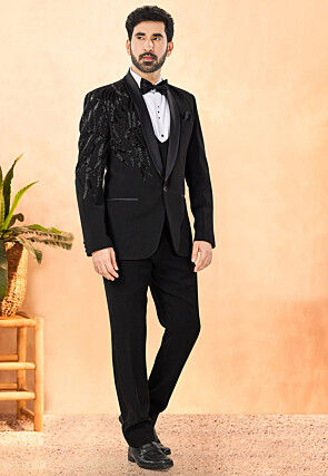 Embellished Terry Rayon Tuxedo in Black