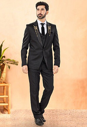 Embellished Terry Rayon Tuxedo in Black