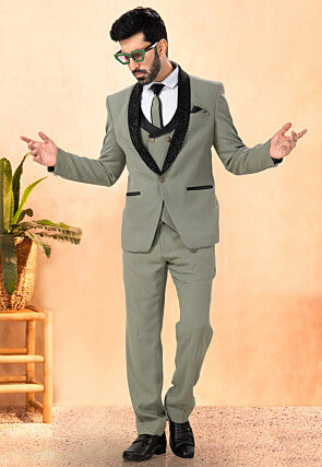 Embellished Terry Rayon Tuxedo in Dusty Green