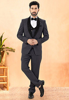 Embellished Terry Rayon Tuxedo in Grey