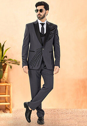 Embellished Terry Rayon Tuxedo in Grey