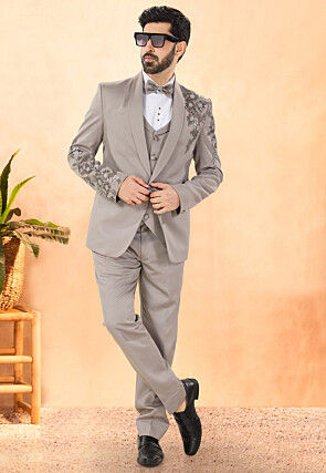 Embellished Terry Rayon Tuxedo in Navy Blue