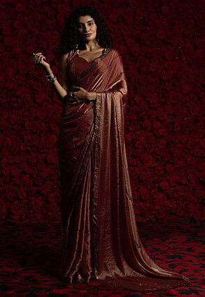 Embellished Tissue Saree in Copper
