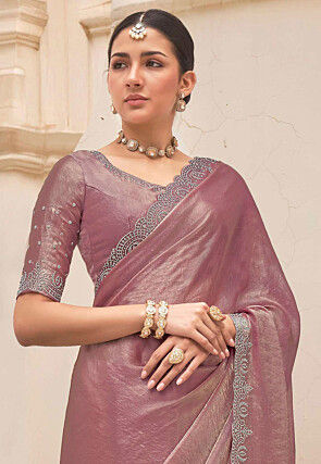 Embellished Tissue Saree in Purple
