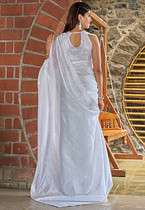 Embellished Tissue Silk Saree in White