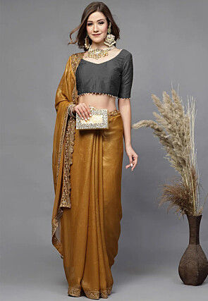 Embellished Trim Art Silk Blouse in Grey