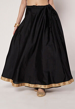 Embellished Trim Art Silk Skirt in Black
