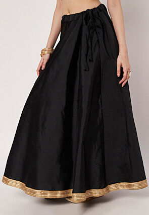 Embellished Trim Art Silk Skirt in Black