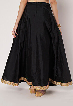 Embellished Trim Art Silk Skirt in Black