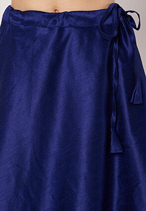 Embellished Trim Art Silk Skirt in Navy Blue