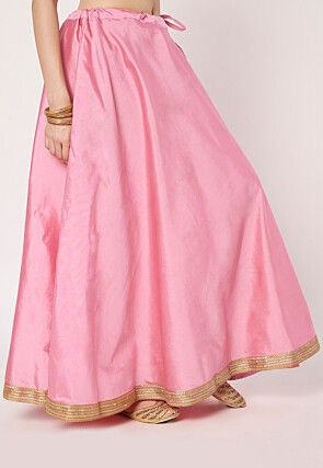 Embellished Trim Art Silk Skirt in Pink