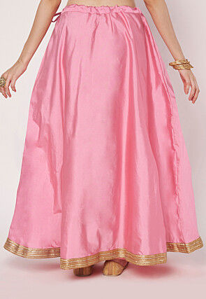 Embellished Trim Art Silk Skirt in Pink