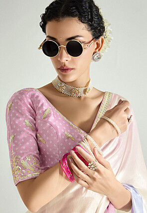 Ombre Trim Tissue Silk Saree in Multicolor