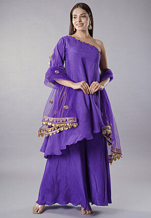 Embellished Trims Muslin Silk Pakistani  Suit in Purple