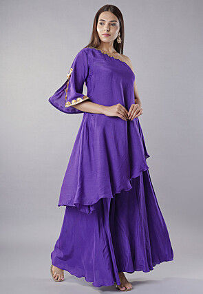 Embellished Trims Muslin Silk Pakistani  Suit in Purple