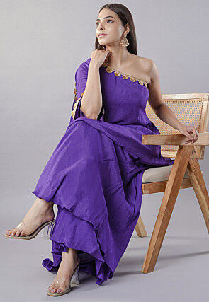 Embellished Trims Muslin Silk Pakistani  Suit in Purple