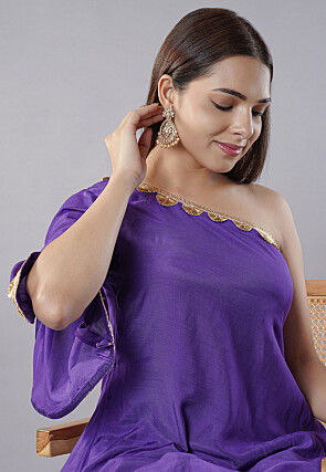 Embellished Trims Muslin Silk Pakistani  Suit in Purple