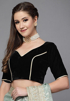 Embellished Velvet Back Cut Out Blouse in Black