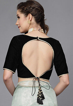 Embellished Velvet Back Cut Out Blouse in Black