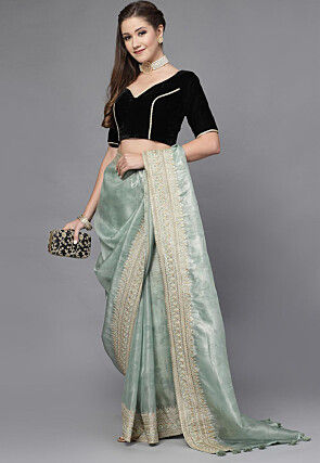 Embellished Velvet Back Cut Out Blouse in Black