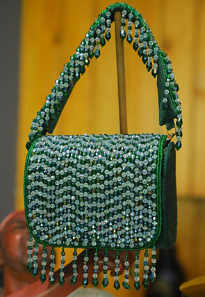 Embellished Velvet Clutch Bag in Green