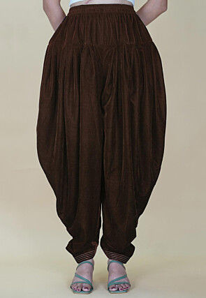 Embellished Velvet Dhoti in Dark Brown