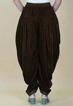 Embellished Velvet Dhoti in Dark Brown