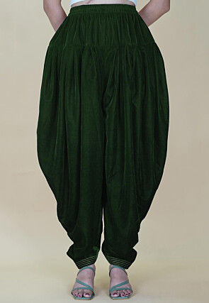 Embellished Velvet Dhoti in Dark Green