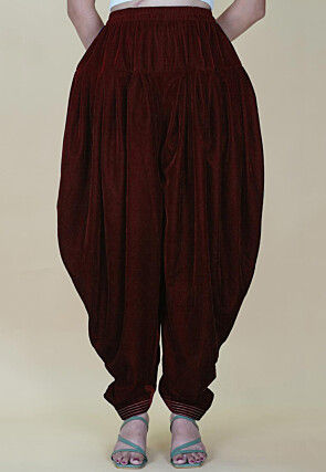 Embellished Velvet Dhoti in Maroon