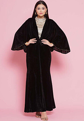 Embellished Velvet Gown in Black