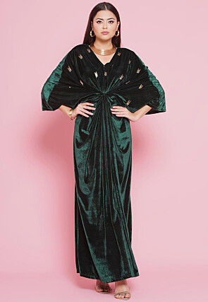 Embellished Velvet Gown in Dark Green