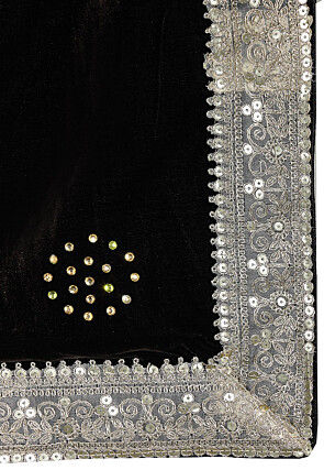 Embellished Velvet Mens Dupatta in Brown