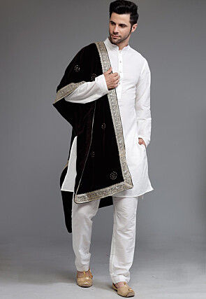 Embellished Velvet Mens Dupatta in Brown