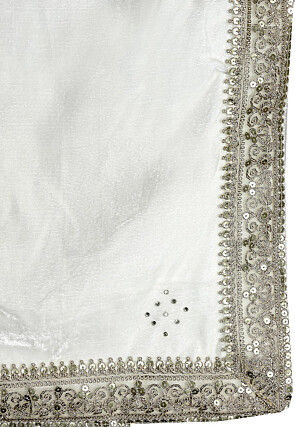 Embellished Velvet Mens Dupatta in Cream