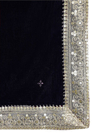 Embellished Velvet Mens Dupatta in Navy Blue